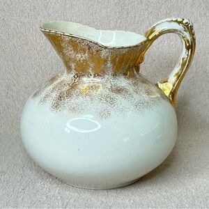 Vintage China Water Pitcher White/Gold Luster Classic Traditional Farmhouse VTG